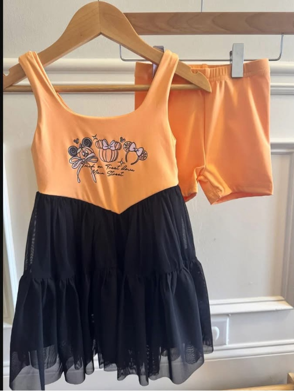 Girls Orange and Black Layered Dance Dress with Matching Shorts